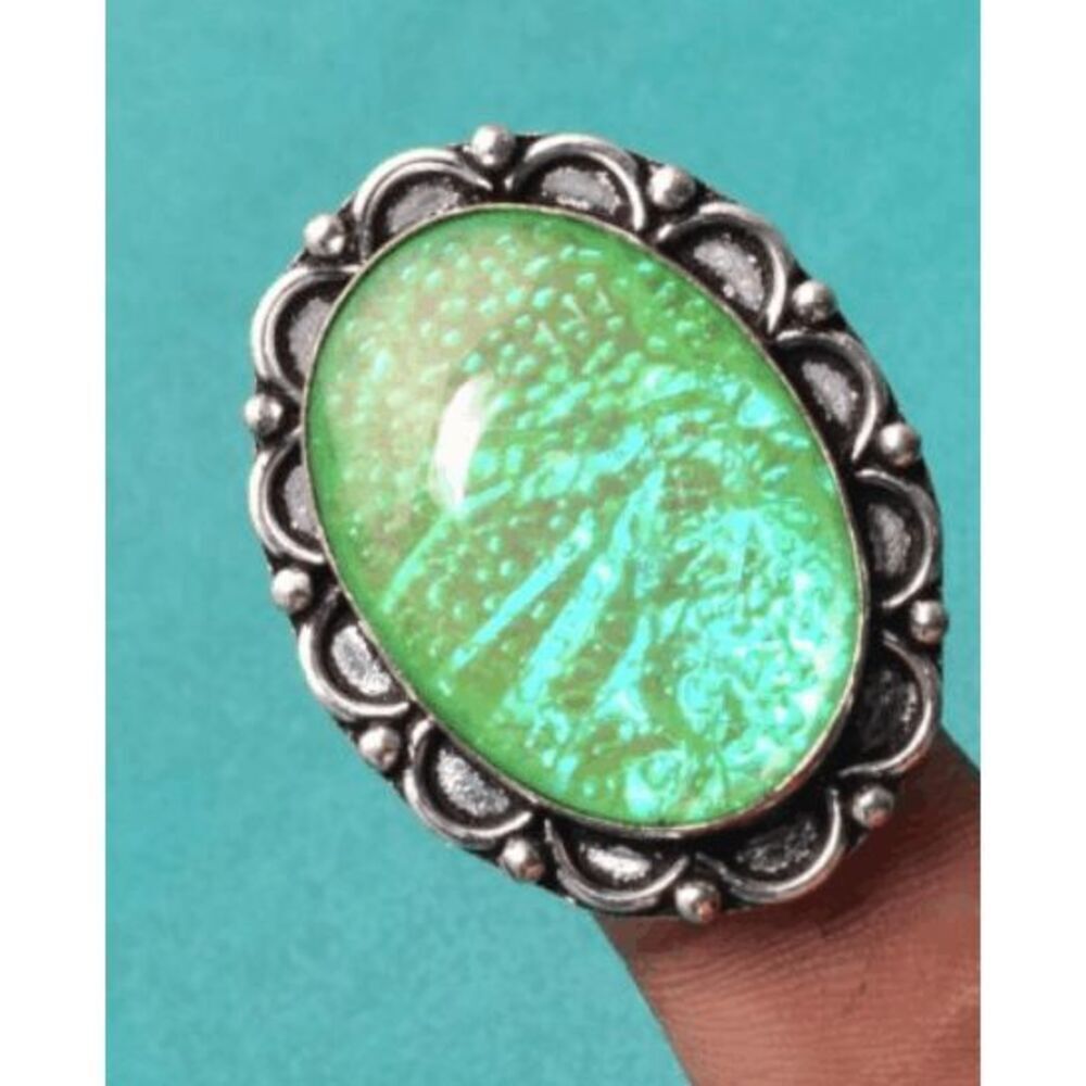 Gorgeous Large Dichroic Glass Ring - Size 5